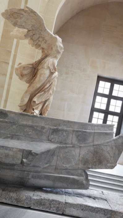 Nike of Samothrace — the Winged Victory — on her ship prow